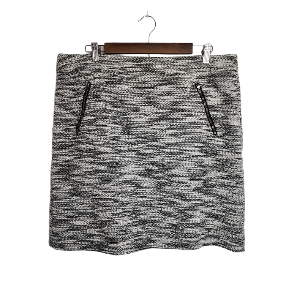 Loft Black & White Tweed Fair Isle Pattern Zipper Pockets Women's Skirt Size 14T